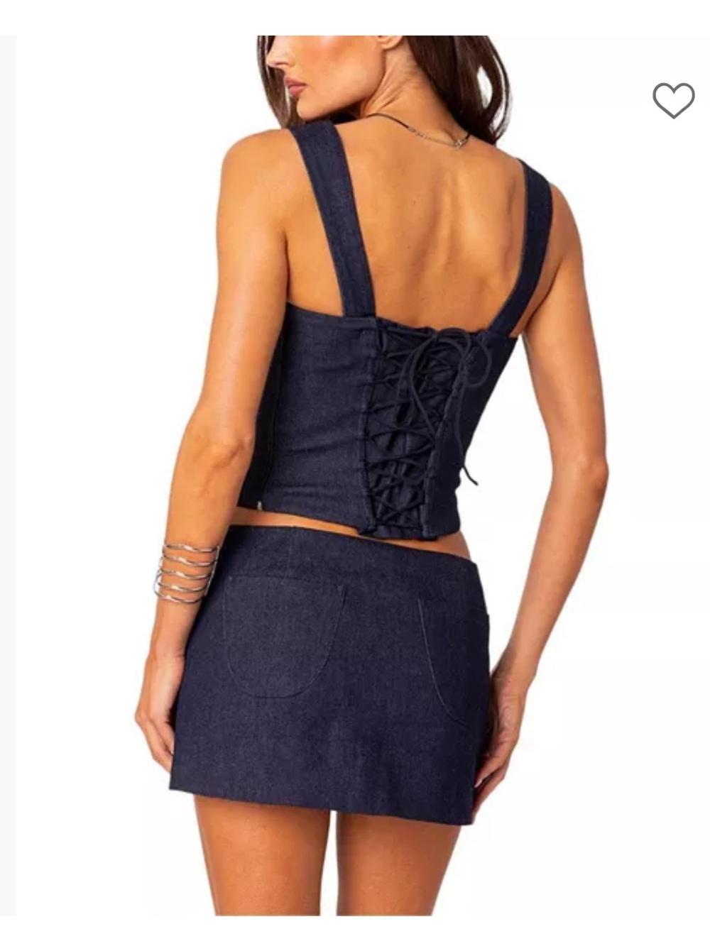 Edikted Jemma Lace Up Denim Corset Tank Top - Dark Blue